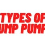 Bold red text saying "TYPES OF PUMP PUMPS" highlighting various types of sump pumps for A & W Plumbing and Heating, Inc.