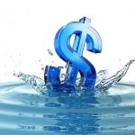 Transparent blue dollar sign with water splashes, representing eco-friendly plumbing by A & W Plumbing and Heating, Inc.